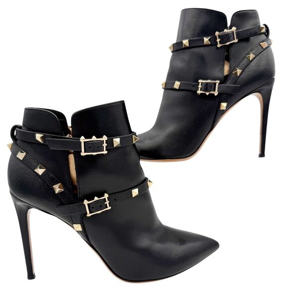 Valentino Garavani Rockstud Ankle Boots Black Leather Stud High Heel EU 40 US 10 - Picture 12 of 15